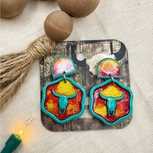 Clay Bull Earrings Lightweight Dangly Post